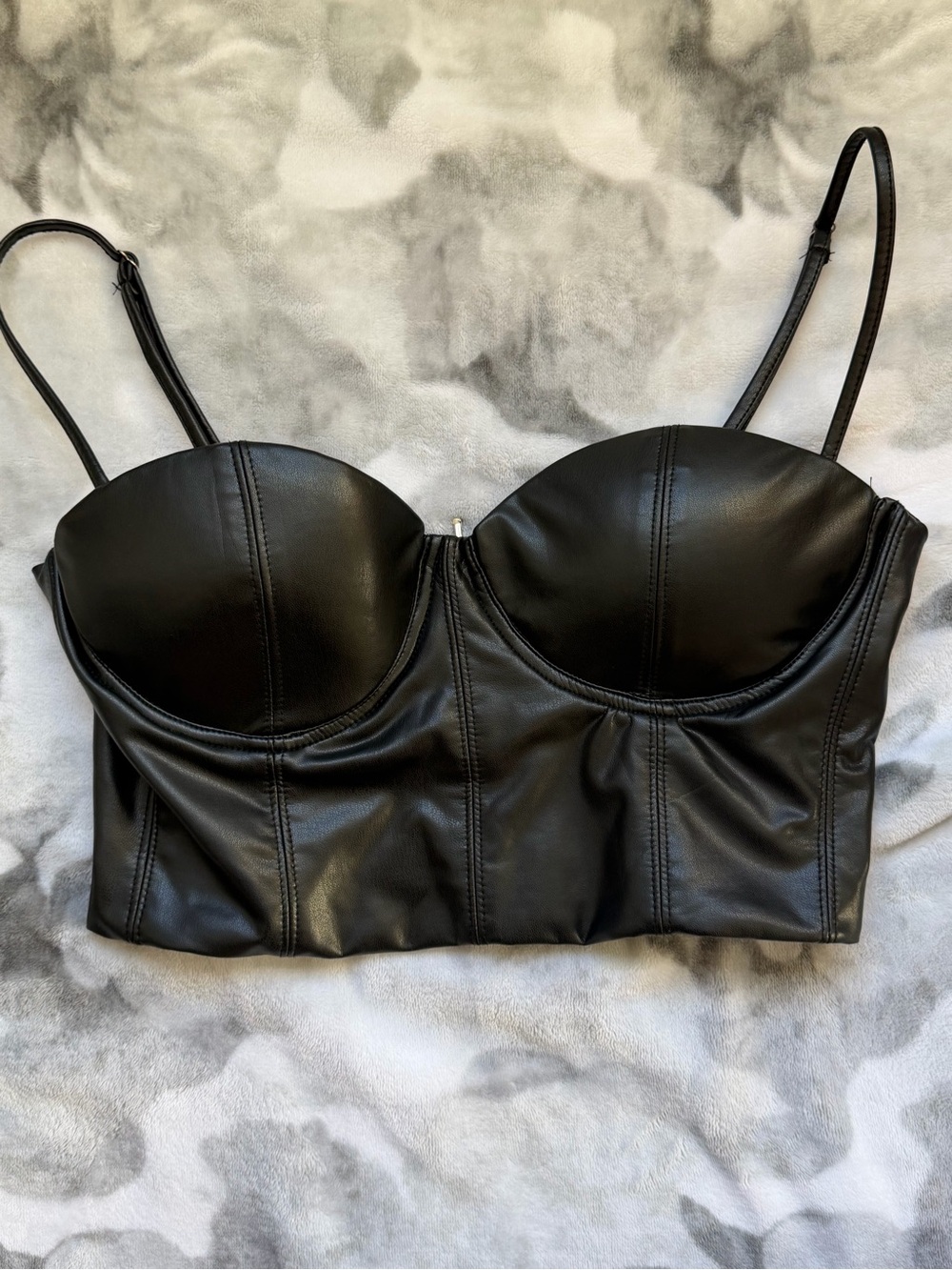 Fashion Nova Black Faux Leather Bustier Crop Top